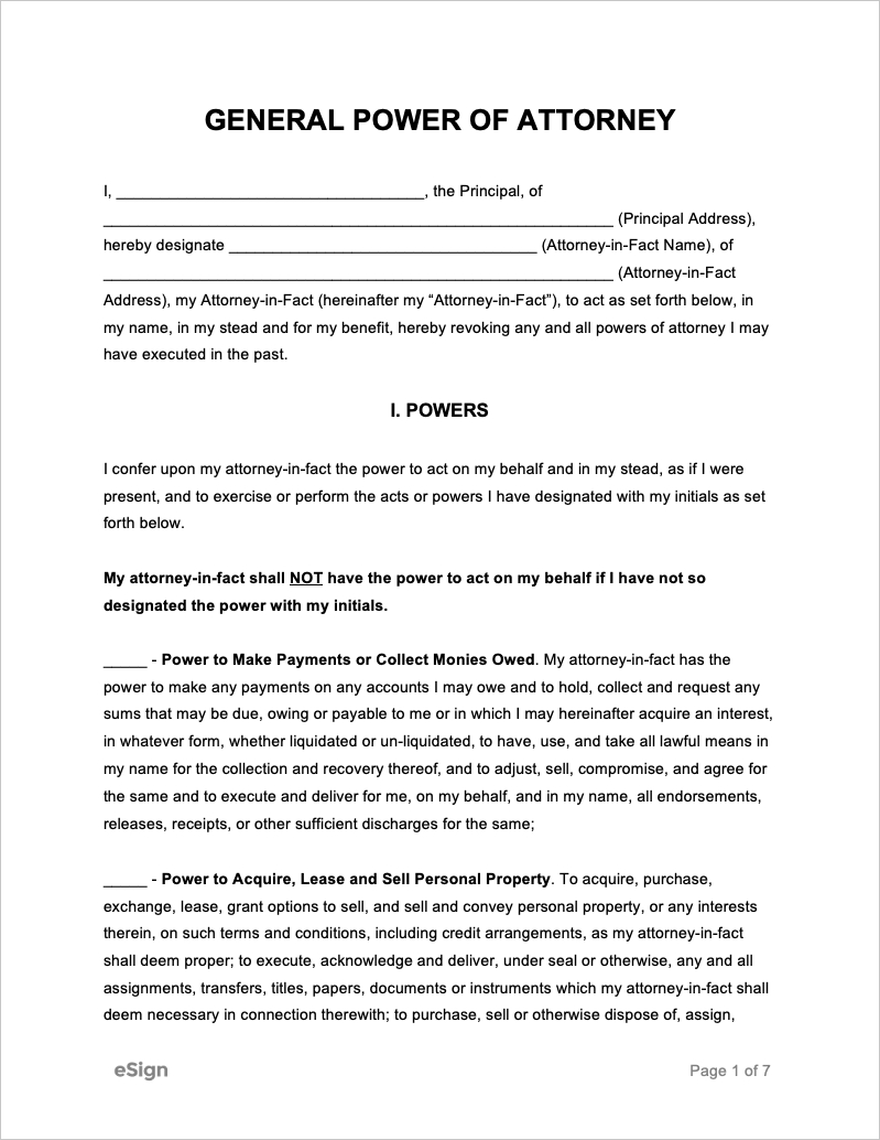 Free General Power Of Attorney Forms | Pdf | Word pertaining to Printable General Power of Attorney Form