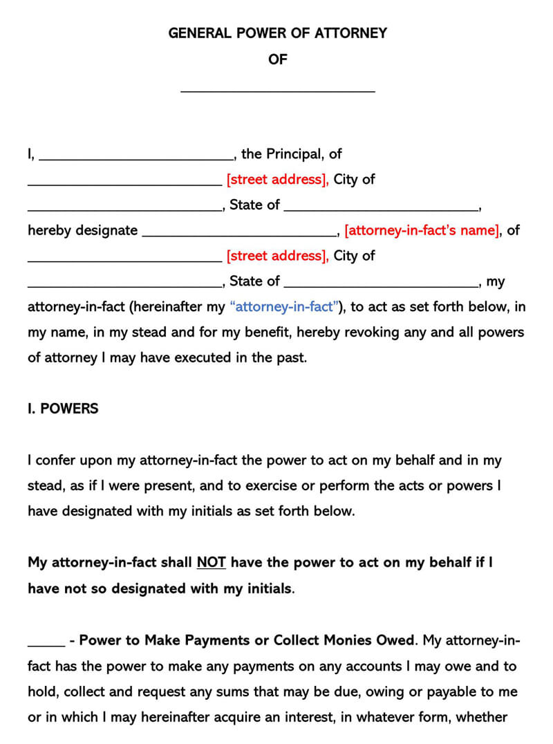 Free General Power Of Attorney Forms (Word, Pdf) with regard to Printable General Power Of Attorney Form
