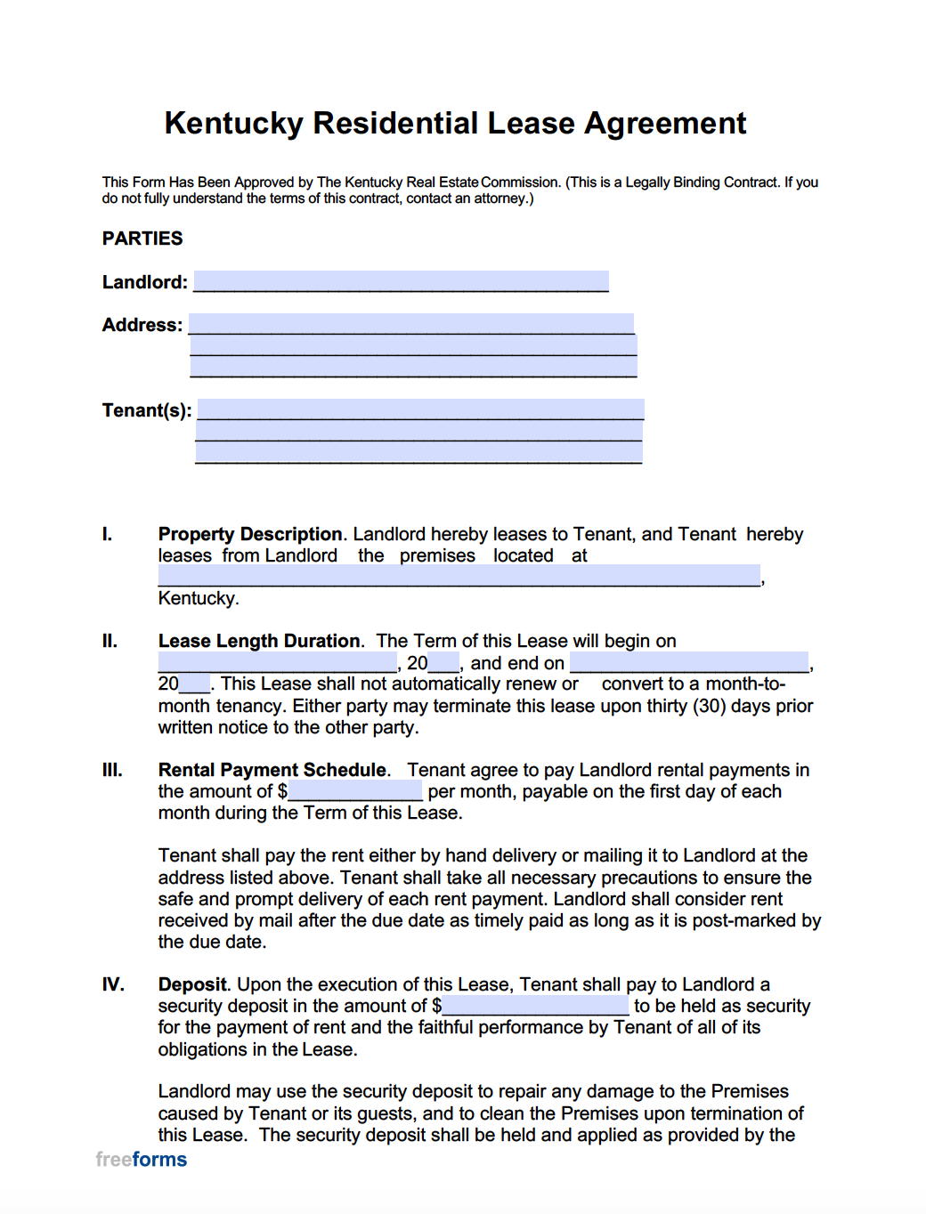 Free Kentucky Rental Lease Agreement Templates | Pdf | Word pertaining to Rental Agreement Template Free Printable