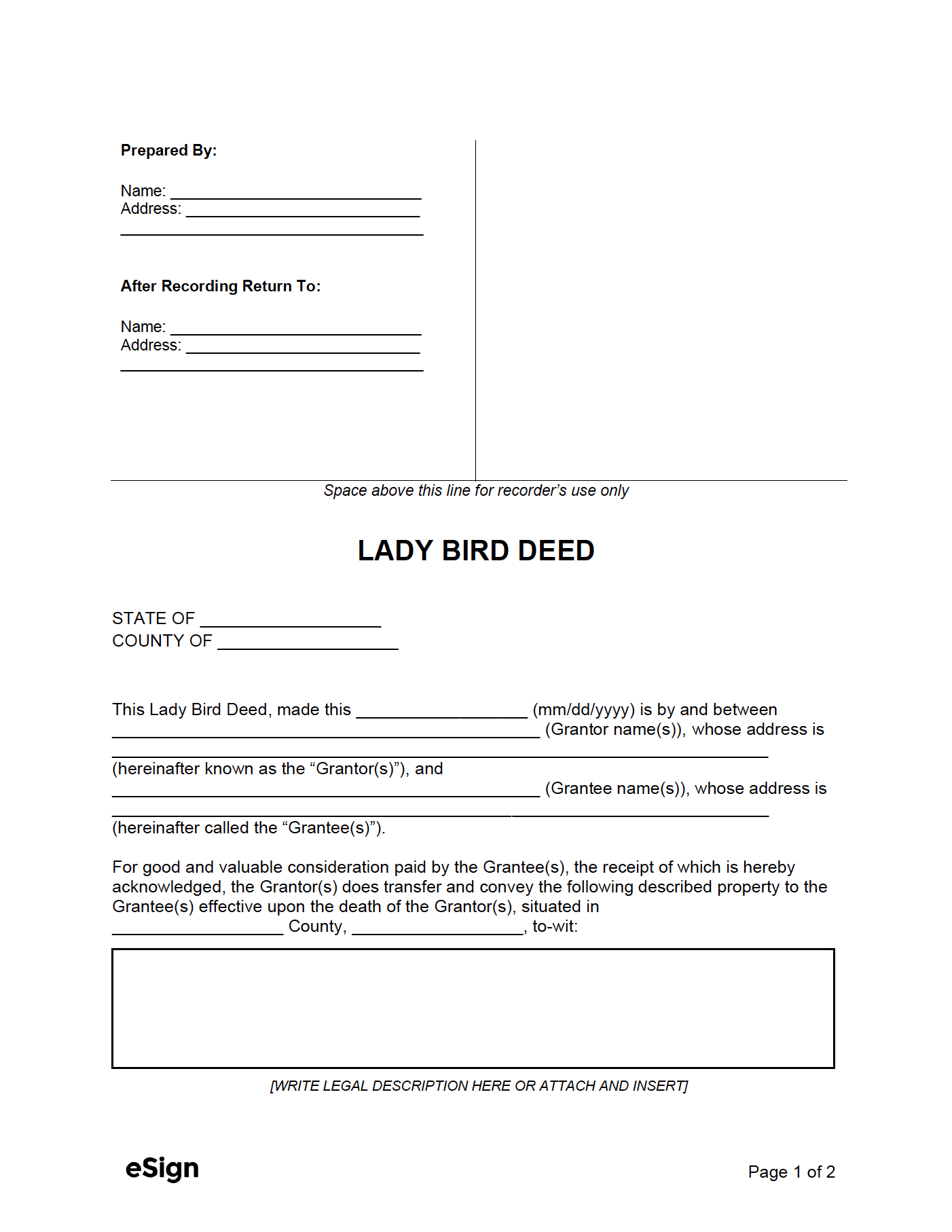 Free Lady Bird Deed Form | Pdf | Word pertaining to Printable Lady Bird Deed Form