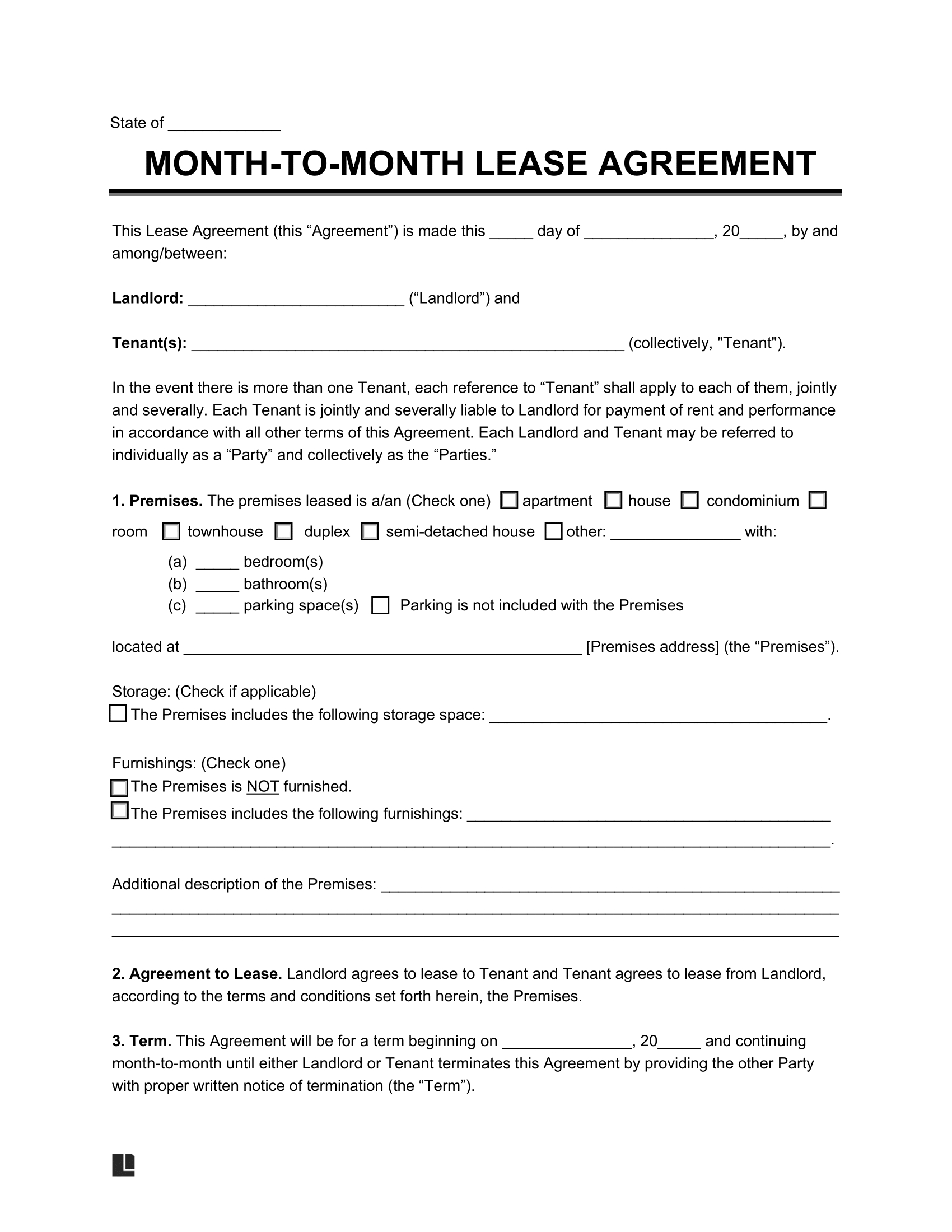 Free Month To Month Lease Agreement​ Template | Pdf &amp;amp; Word in Free Printable Basic Rental Agreement Month to Month