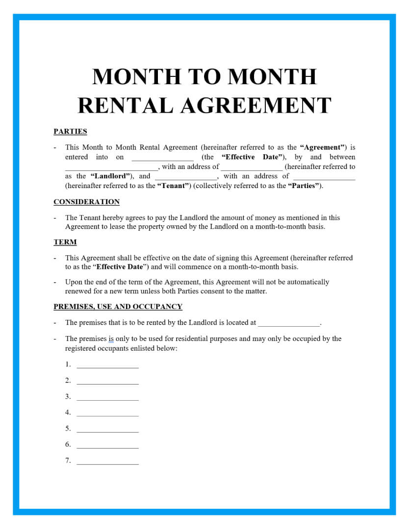 Free Month-To-Month Rental Agreements Sample regarding Free Printable Basic Rental Agreement Month to Month