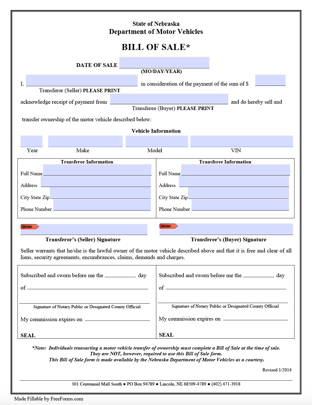 Free Nebraska Bill Of Sale Forms | Pdf with regard to Printable Bill of Sale Nebraska