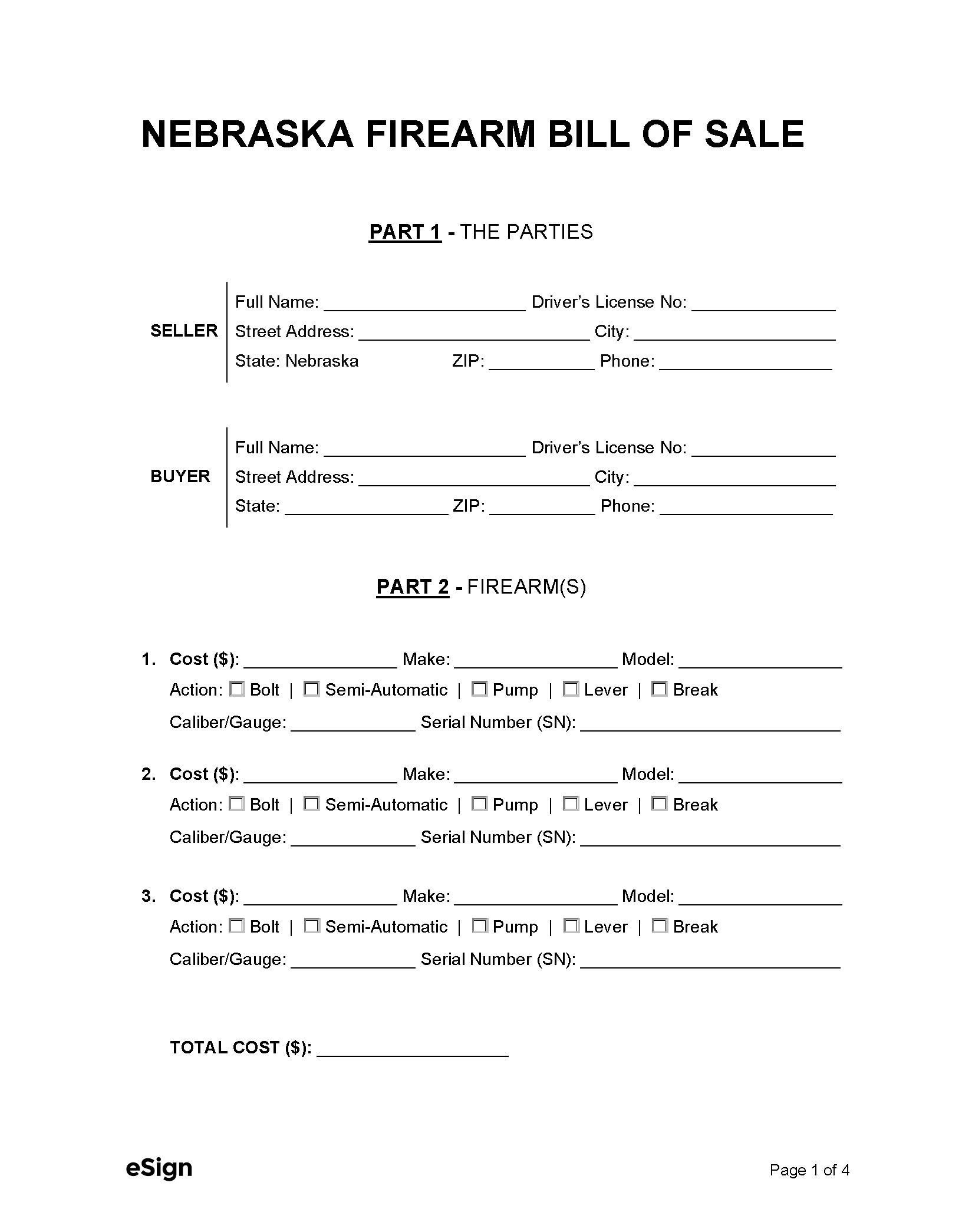 Free Nebraska Firearm Bill Of Sale Form | Pdf | Word inside Printable Firearm Bill of Sale