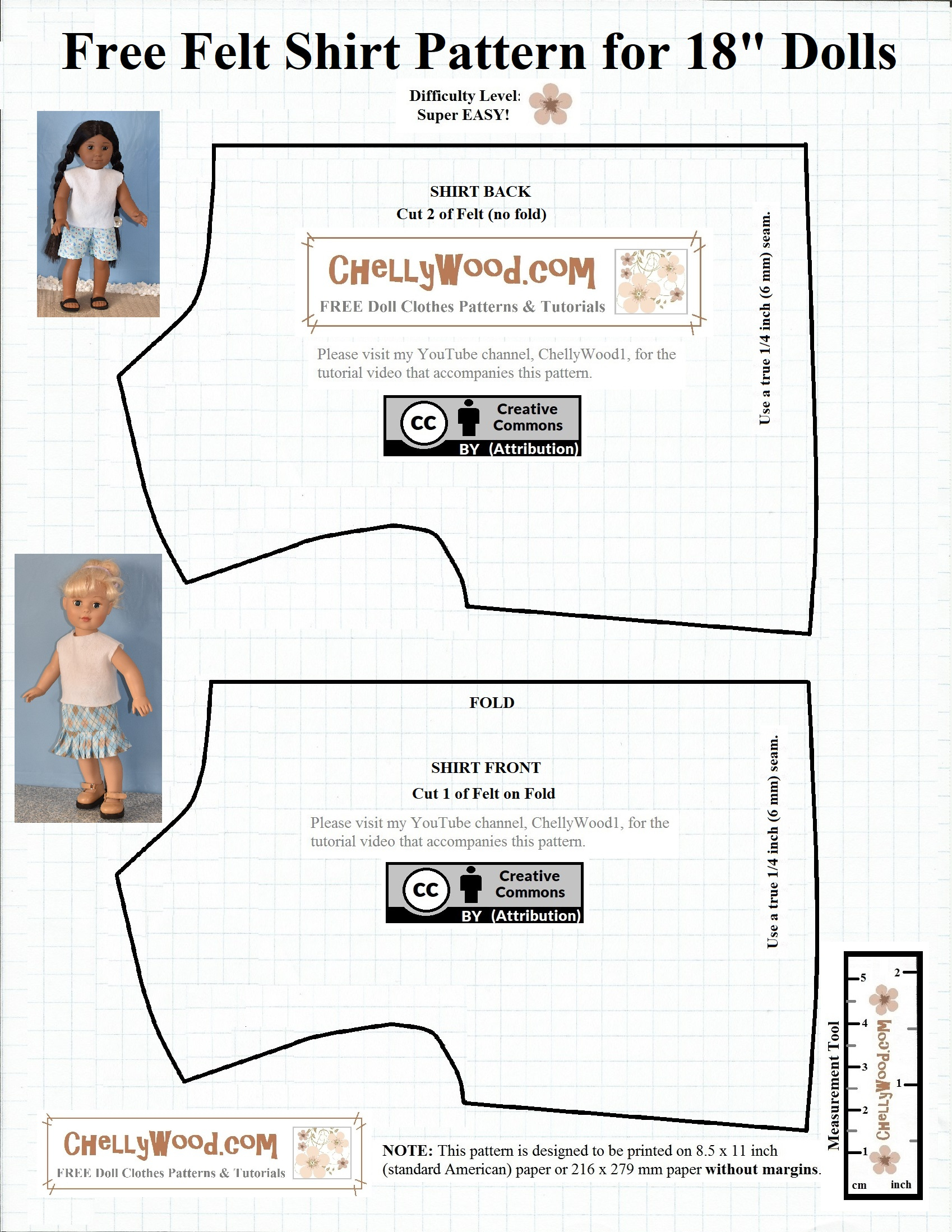 Free #Patterns For 18-Inch #Dolls&amp;#039; Easy- #Sew Shirt @ Chellywood for Free Printable Sewing Patterns For 18 Doll Clothes
