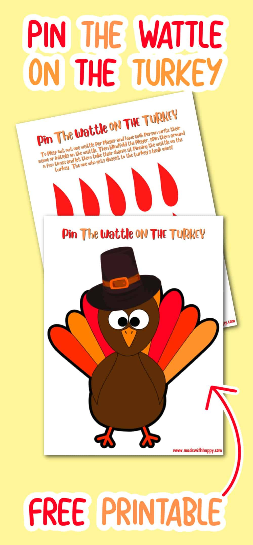 Free Pin The Wattle On The Turkey Printable Thanksgiving Game within Pin The Tail On The Turkey Printable