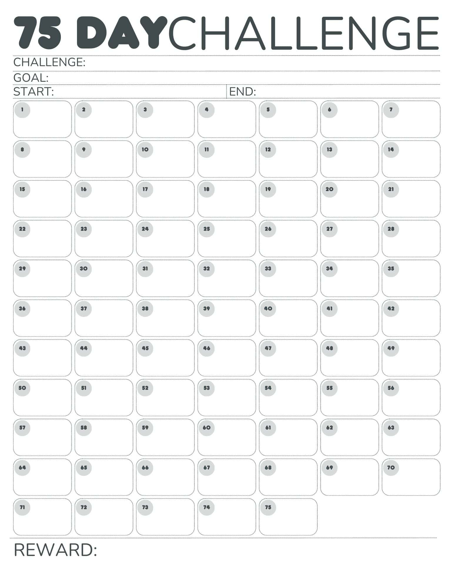 Free Printable 75-Day Challenge Calendar For 75 Hard, 75 Medium pertaining to 75 Hard Printable Free Download