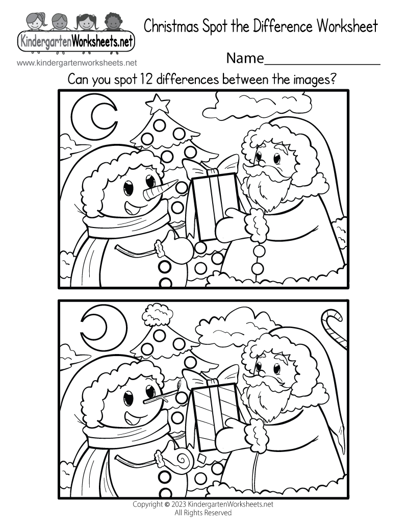Free Printable Christmas Spot The Difference Worksheet for Free Printable Christmas Worksheets