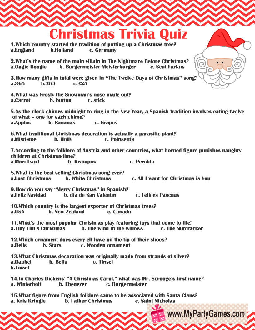 Free Printable Christmas Trivia Quiz within Christmas Quiz with Answers Printable
