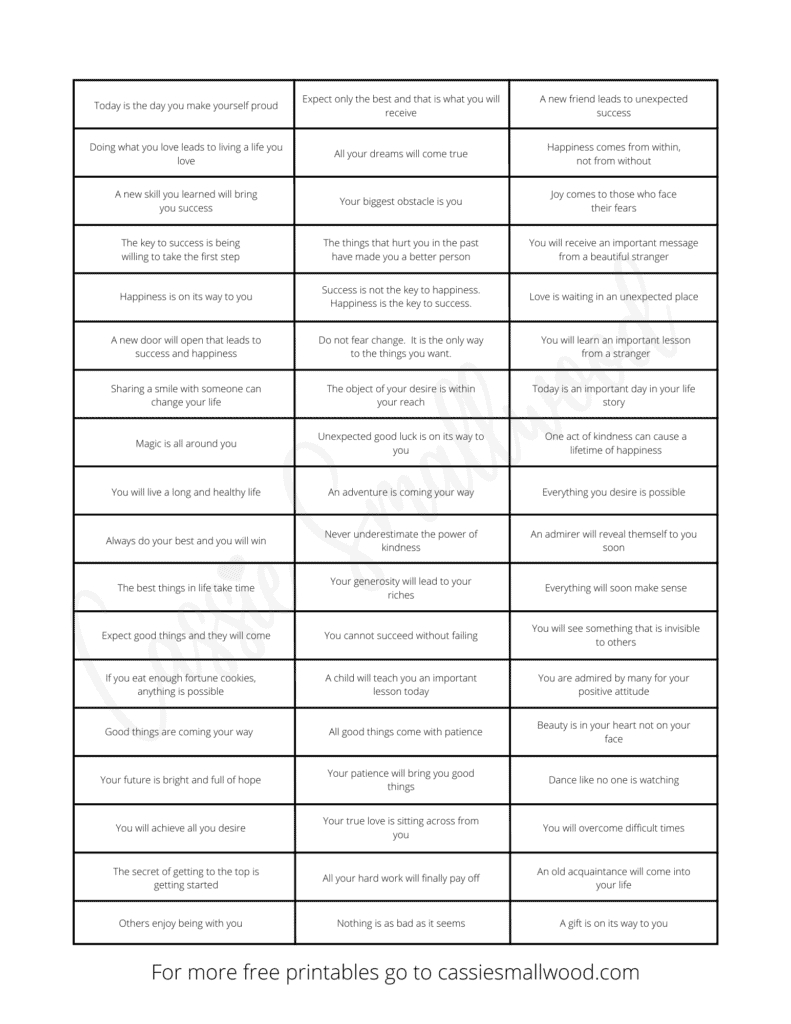 Free Printable Fortune Cookie Messages And Sayings - Cassie Smallwood regarding Funny Fortune Cookie Sayings Printable