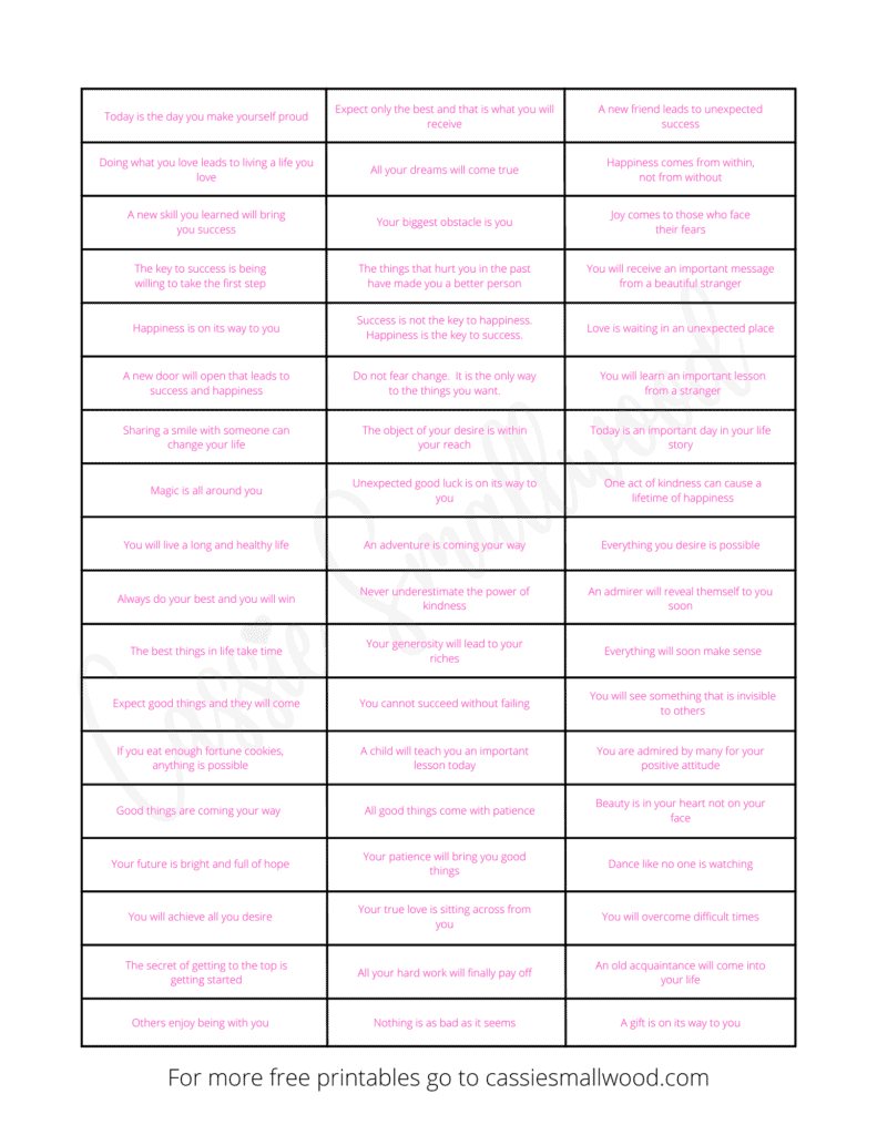 Free Printable Fortune Cookie Messages And Sayings - Cassie Smallwood with regard to Funny Fortune Cookie Sayings Printable