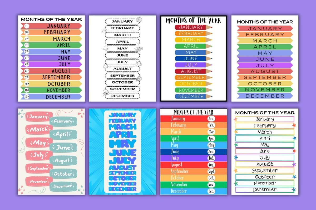 Free Printable Months Of The Year Charts for Months Of The Year Chart Free Printable