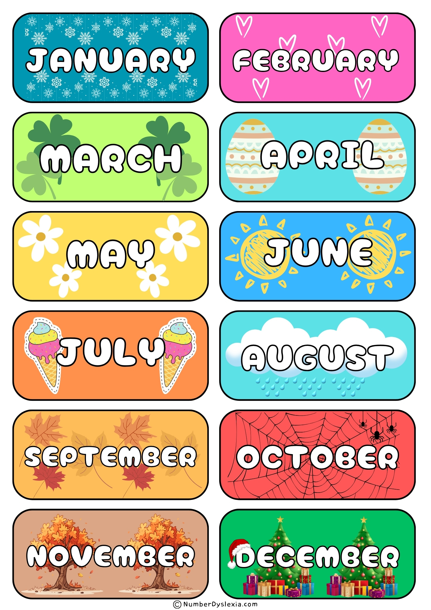 Free Printable Months Of The Year Charts [Pdf] - Number Dyslexia pertaining to Months Of The Year Chart Free Printable