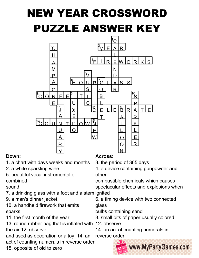 Free Printable New Year Crossword Puzzle For Adults intended for Free Printable Adult Crossword Puzzles