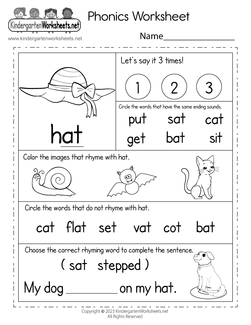 Phonics Worksheets For Kindergarten Printable Free | Edu Printables