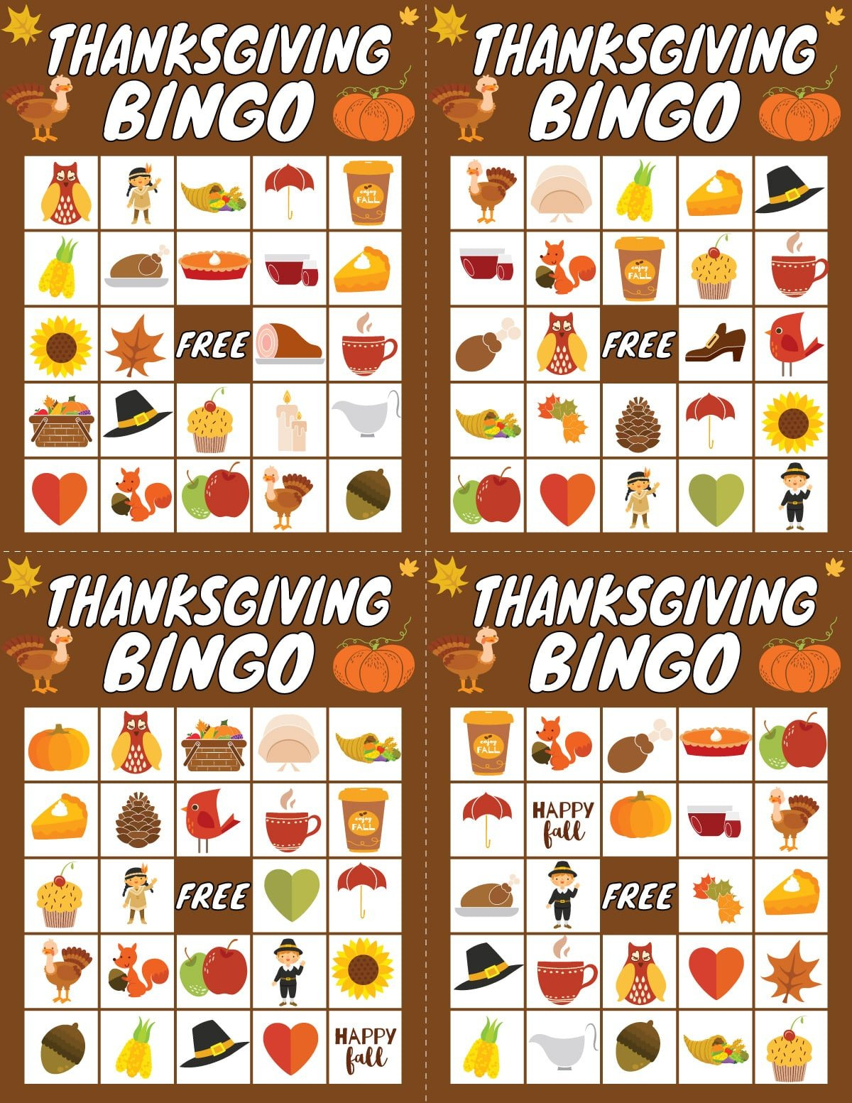 Free Printable Thanksgiving Bingo Game (20 Cards) - Play Party Plan throughout Free Printable Thanksgiving Bingo Cards