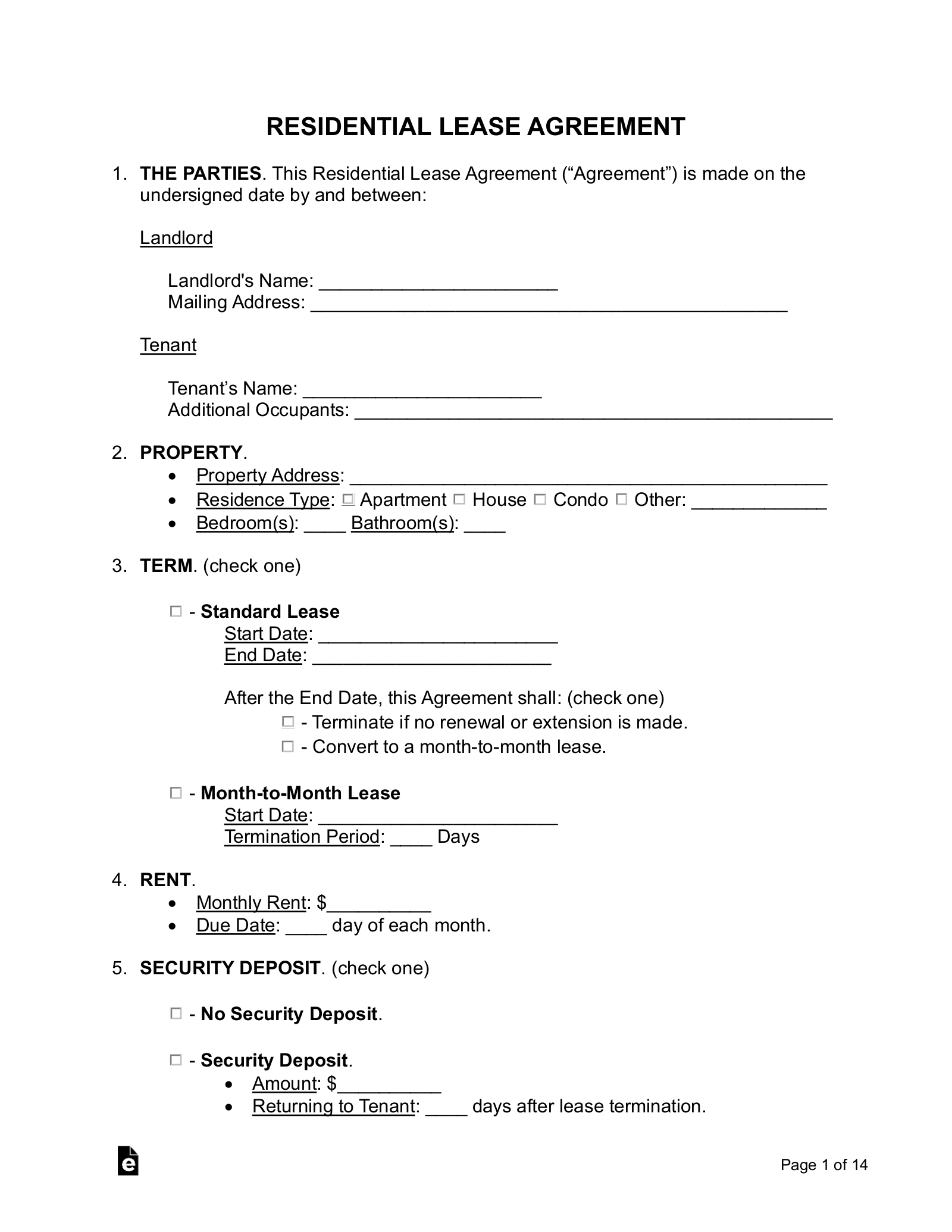 Free Rental / Lease Agreement Templates (15) - Pdf | Word – Eforms intended for Printable Rental Agreement Form