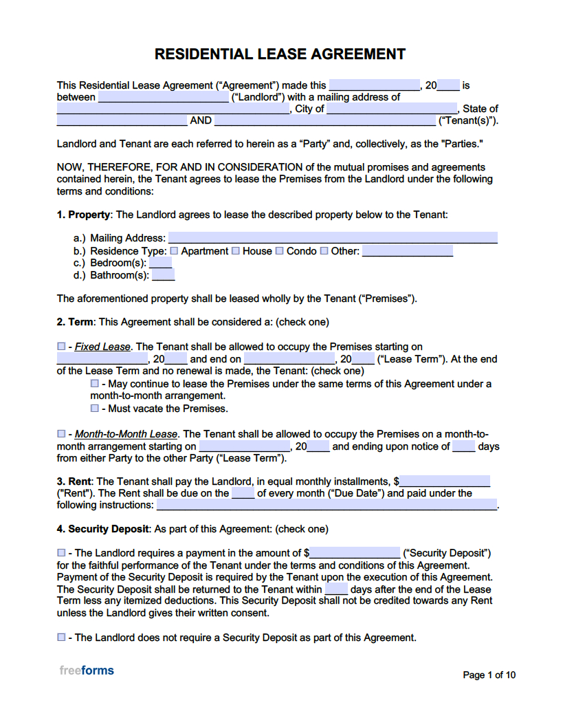 Free Rental / Lease Agreement Templates | Pdf | Word regarding Free Printable Rental Agreement Form