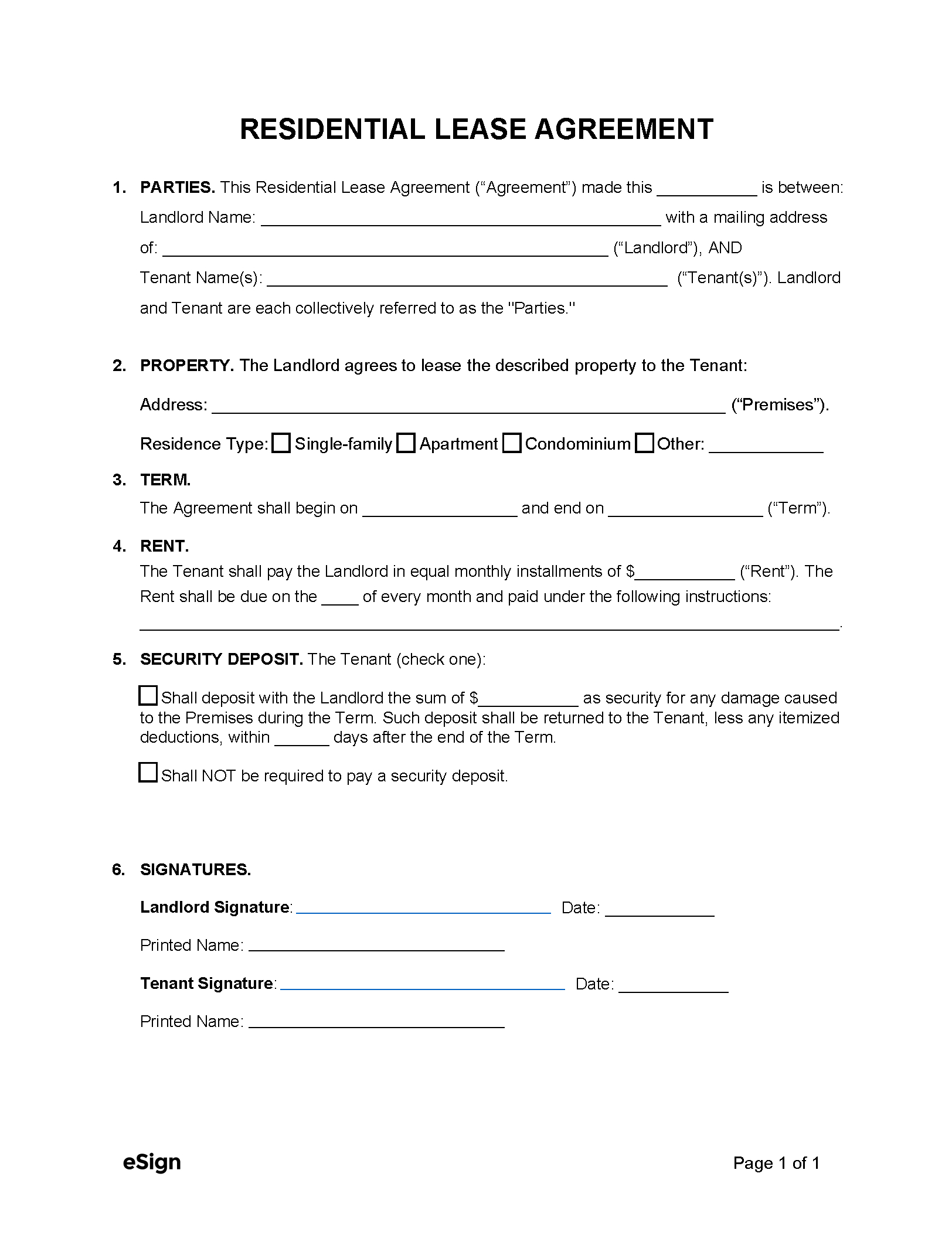 Free Simple (1-Page) Lease Agreement Template | Pdf | Word throughout Free Printable Lease Agreement Form