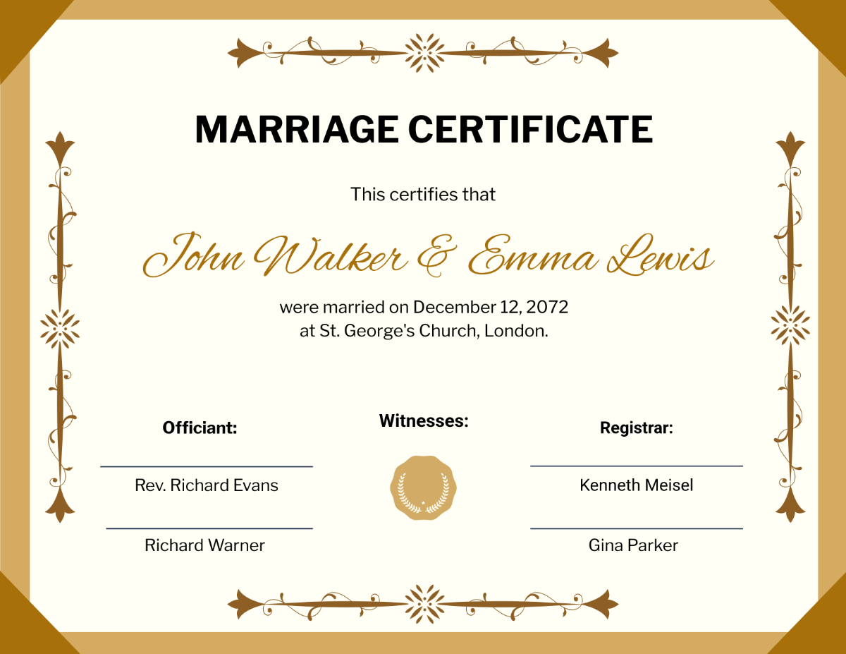 Free Simple Marriage Certificate Template To Edit Online in Free Printable Marriage Certificate with Witnesses