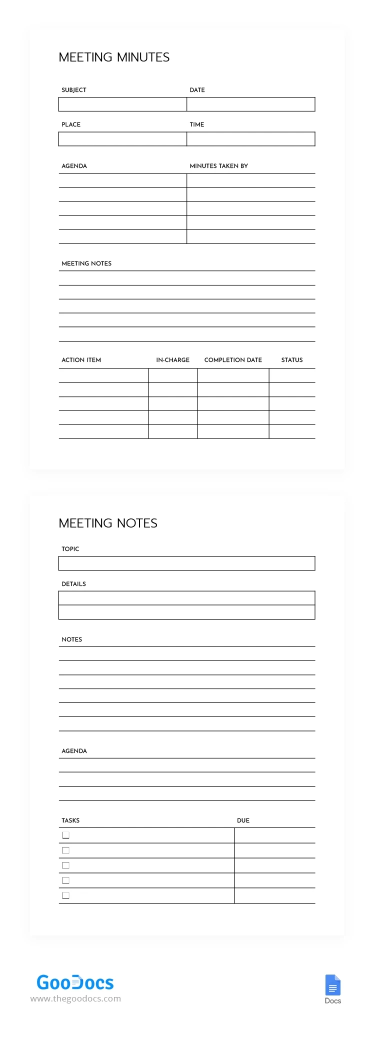 Free Simple Meeting Minutes Note Template In Google Docs And in Free Printable Meeting Notes Template