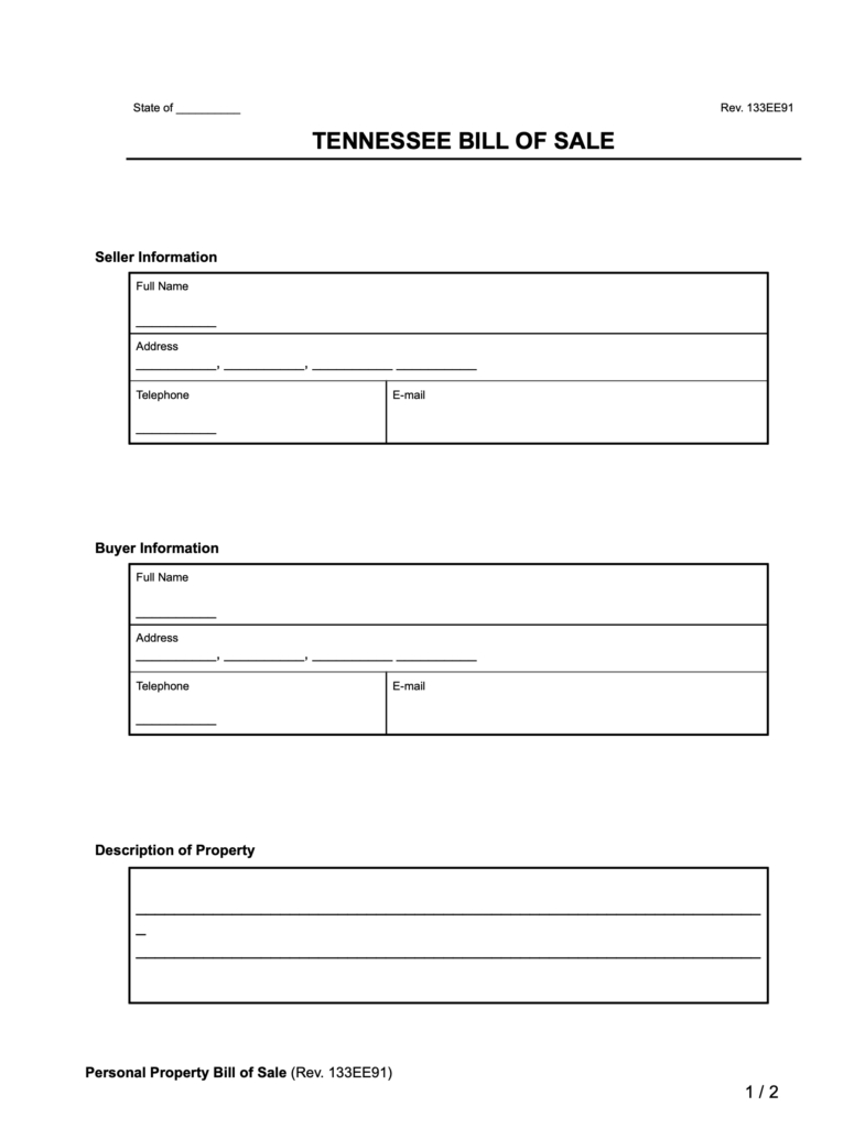 Free Tennessee Bill Of Sale Forms | Pdf &amp;amp; Word in Printable Boat Bill of Sale Tn