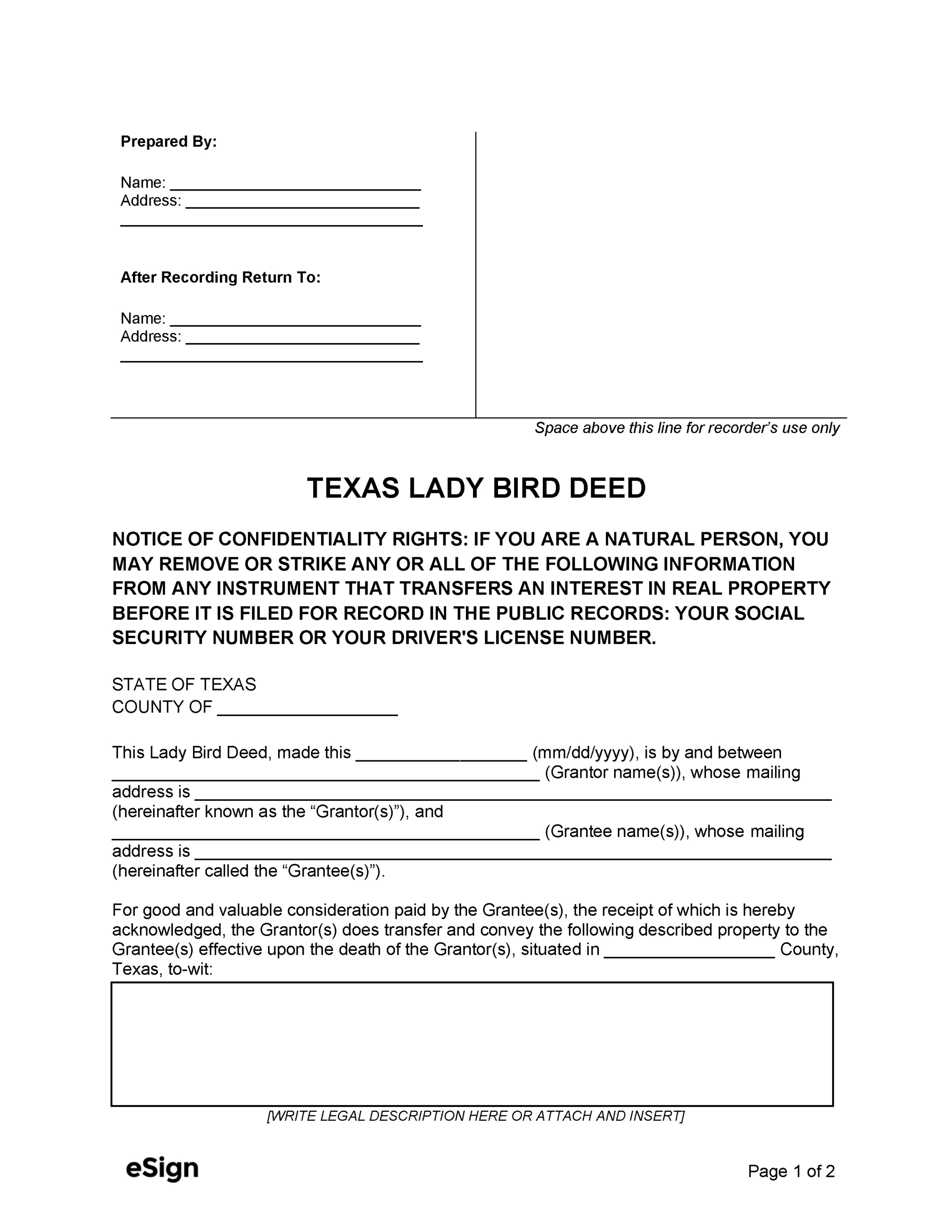 Free Texas Lady Bird Deed Form | Pdf | Word inside Printable Lady Bird Deed Form