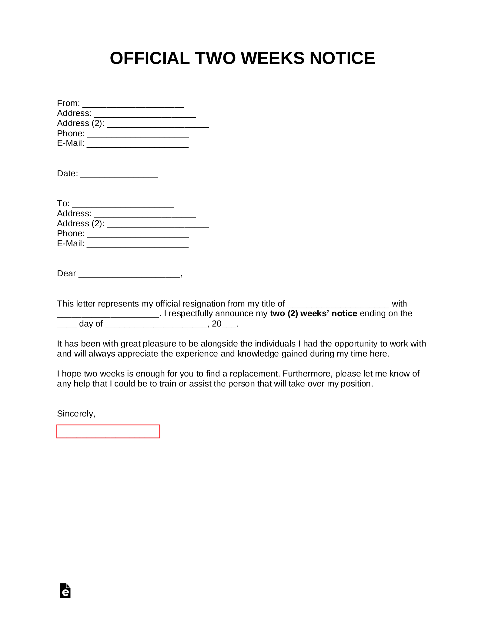 Free Two Weeks Notice Letter | Templates &amp;amp; Samples - Pdf | Word in Free Printable Two Week Notice Letter