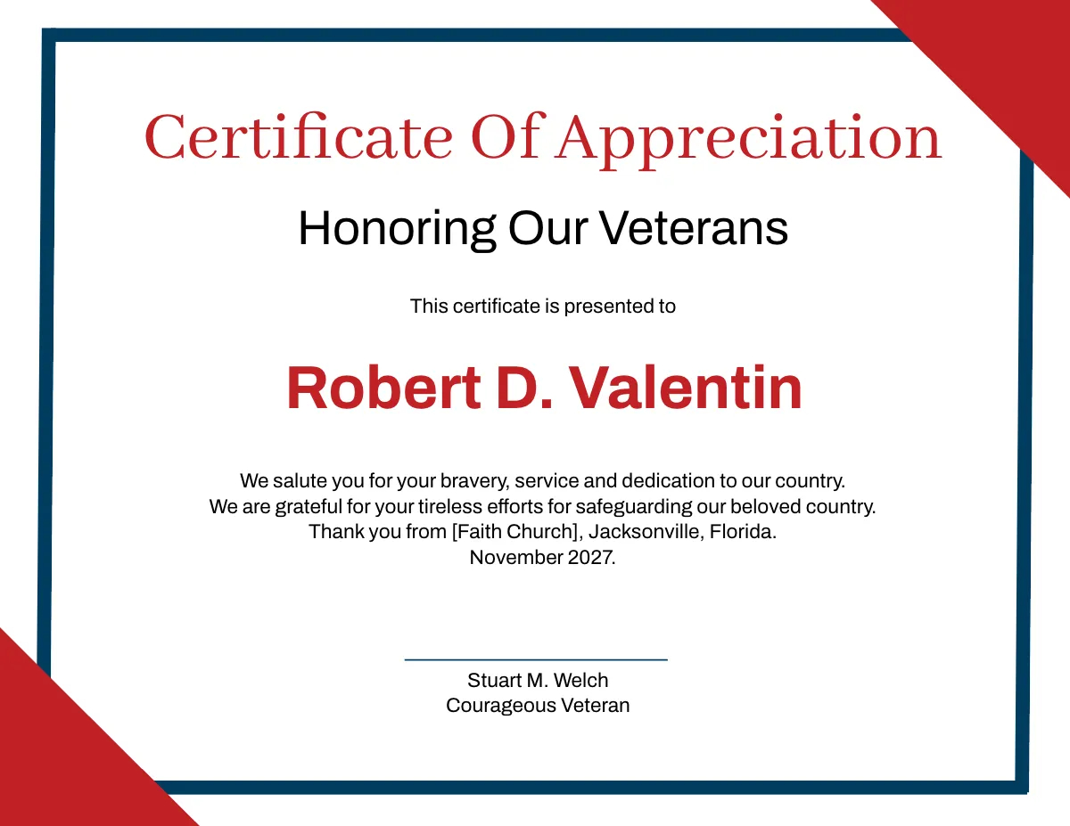 Free Veterans Day Appreciation Certificate Template To Edit Online regarding Free Printable Certificates For Veterans Day