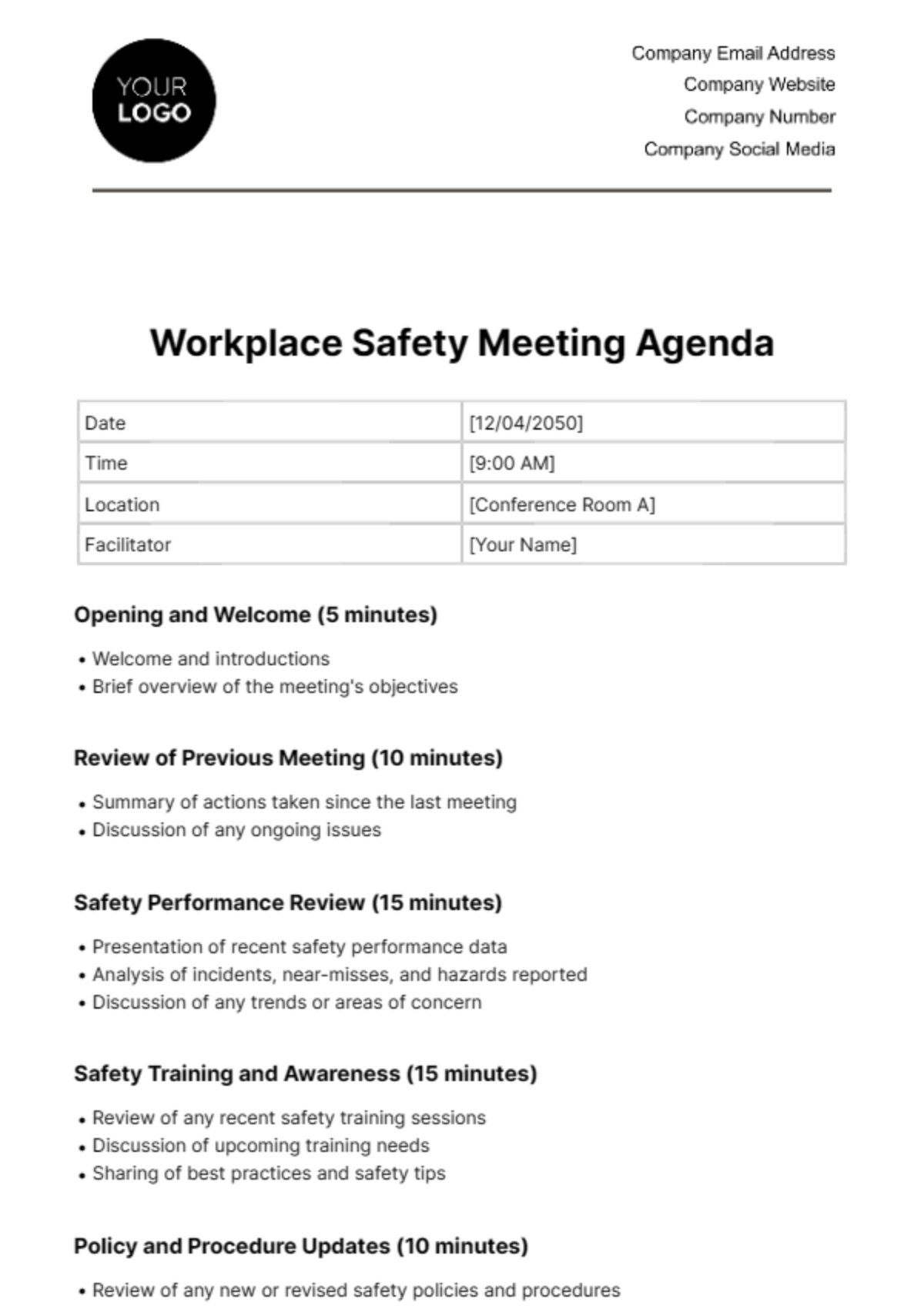 Free Workplace Safety Meeting Agenda Template To Edit Online throughout Free Printable Safety Meeting Forms