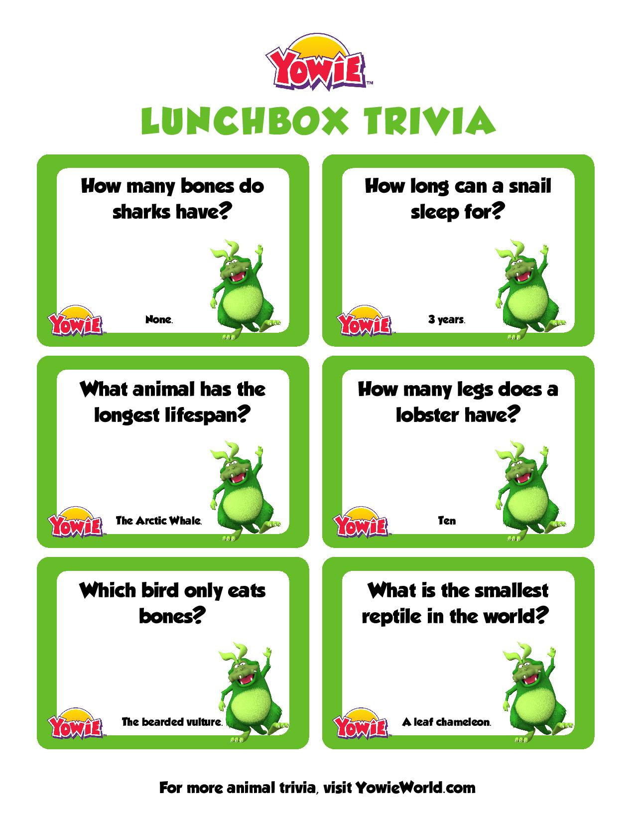 Fun Animal Trivia Questions For Kids - Yowie World for Kindergarten Trivia Questions and Answers Printable