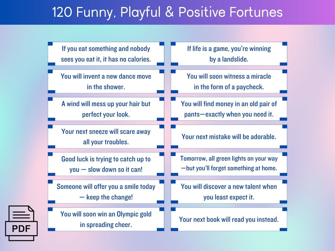 Funny Fortune Cookie Messages: 120 Printable Fortunes (Digital Download) -  Etsy throughout Funny Fortune Cookie Sayings Printable
