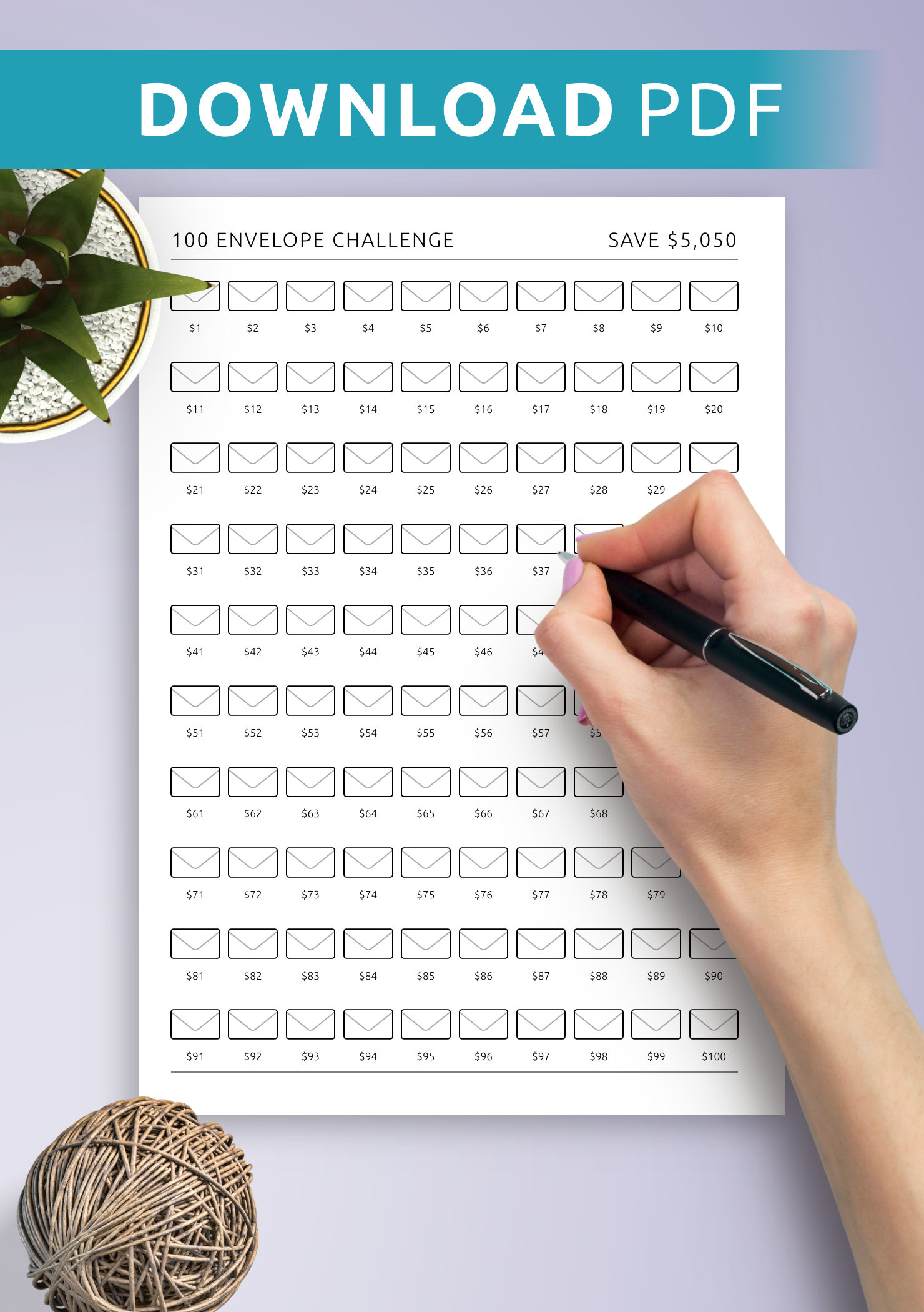Get 100 Envelope Challenge Template: Printable Or Digital Pdf For intended for 100 Envelope Challenge Free Printable