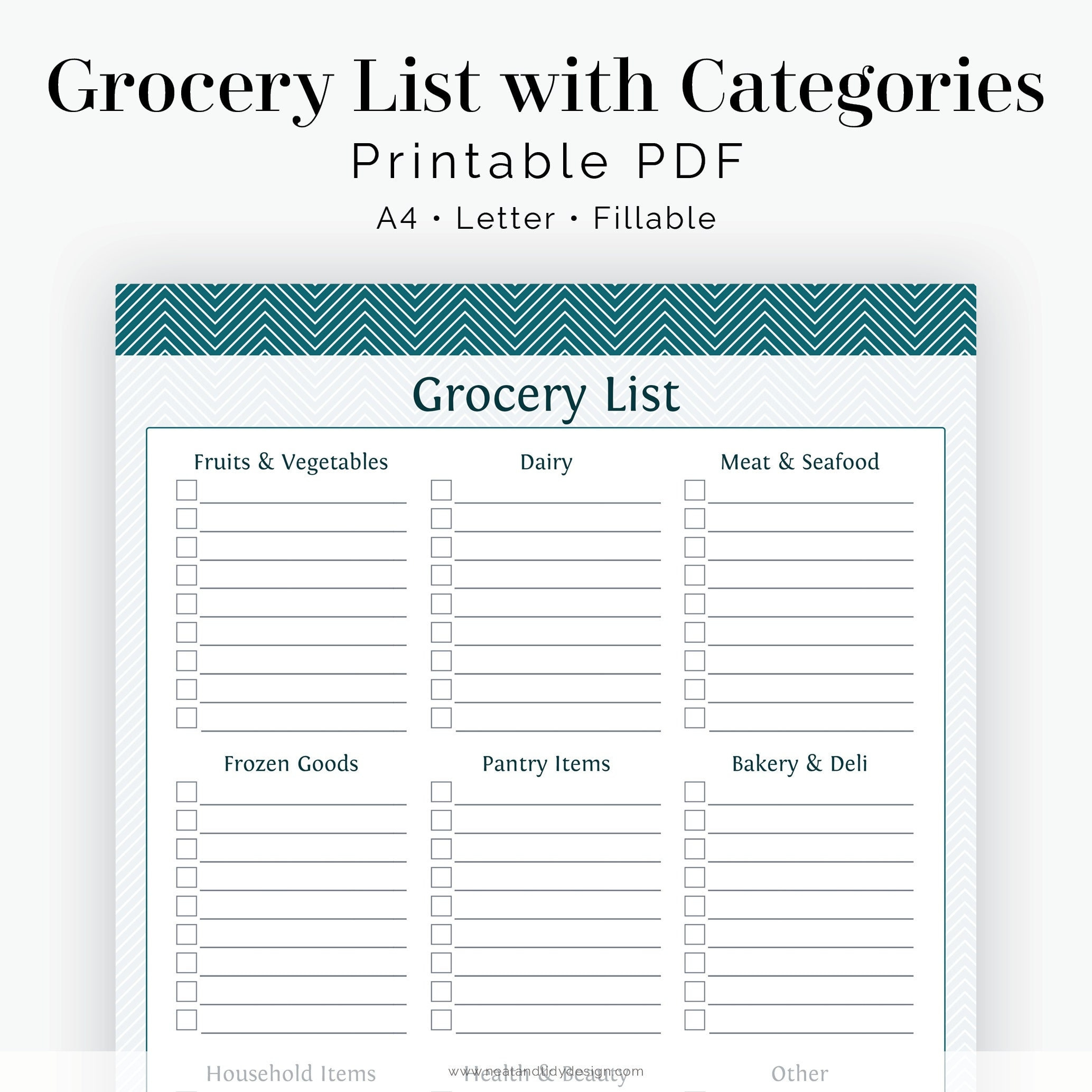 Grocery Shopping List With Categories Chevron- Fillable in Printable Grocery List with Categories