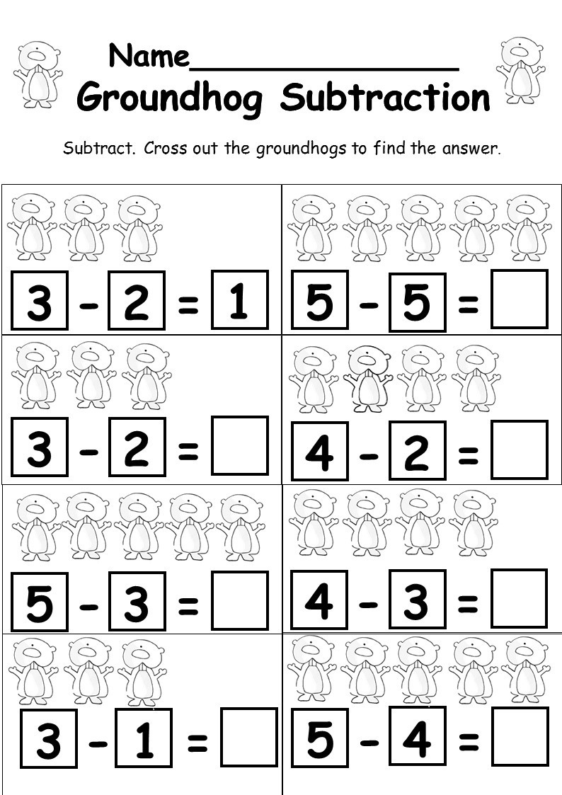 Groundhog Subtraction Numbers 0-5 - Kindermomma with Subtraction Worksheets For Kindergarten Free Printables