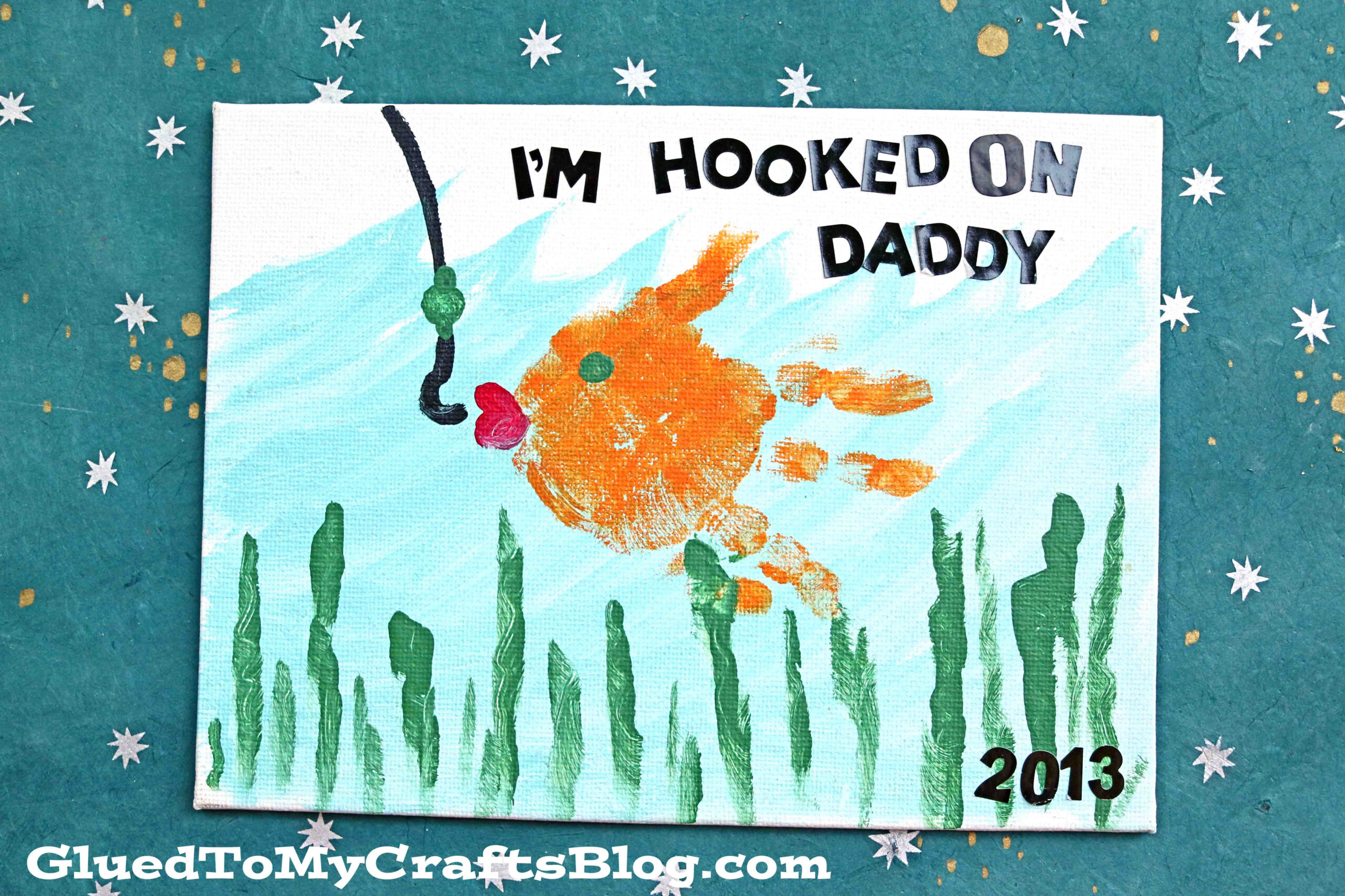 Handprint Fish I&amp;#039;M Hooked On Daddy Canvas within Hooked on Daddy Free Printable