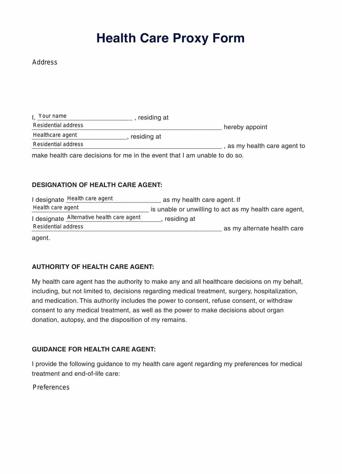 Health Care Proxy Form regarding Health Care Proxy Form Printable