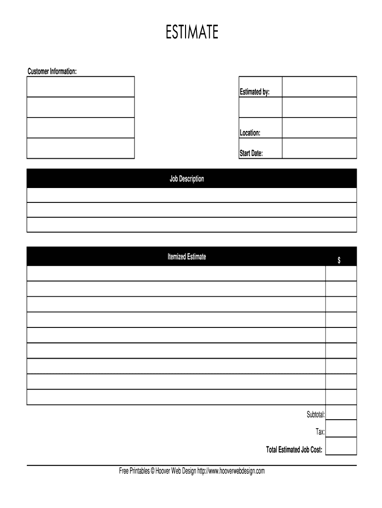 Hooverwebdesign Job Estimate Form - Fill Online, Printable in Free Printable Estimate Forms For Contractors