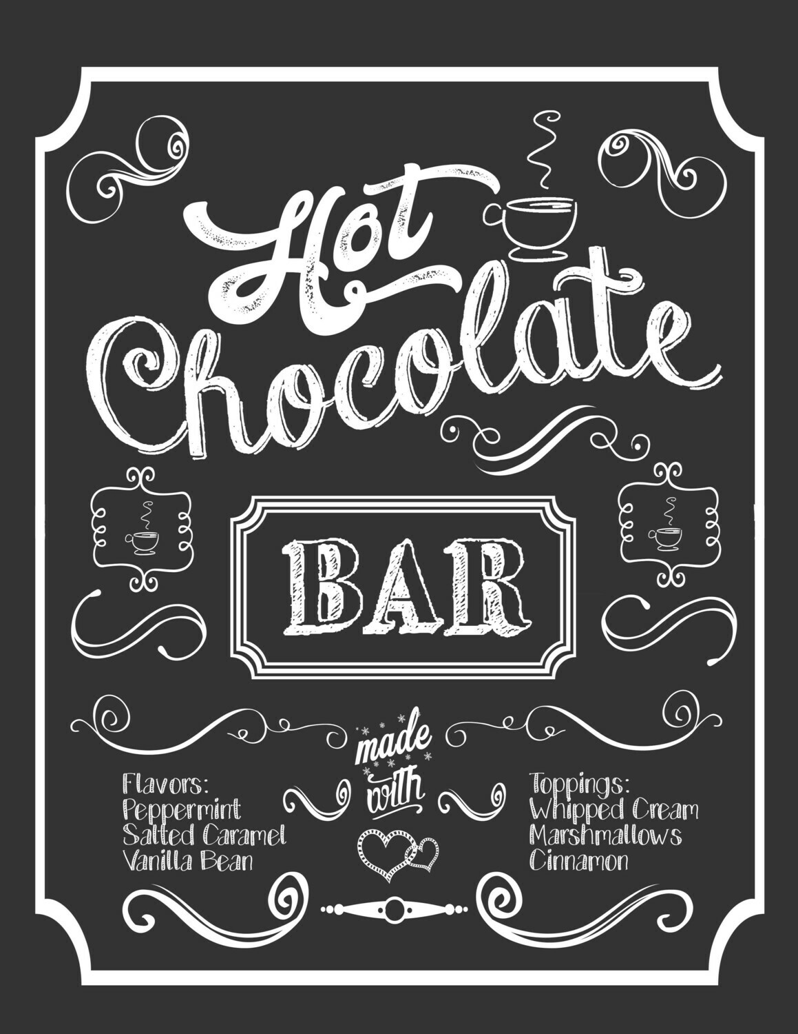 Hot Chocolate Bar Free Chalkboard Printable Sign intended for Free Printable Hot Chocolate Bar