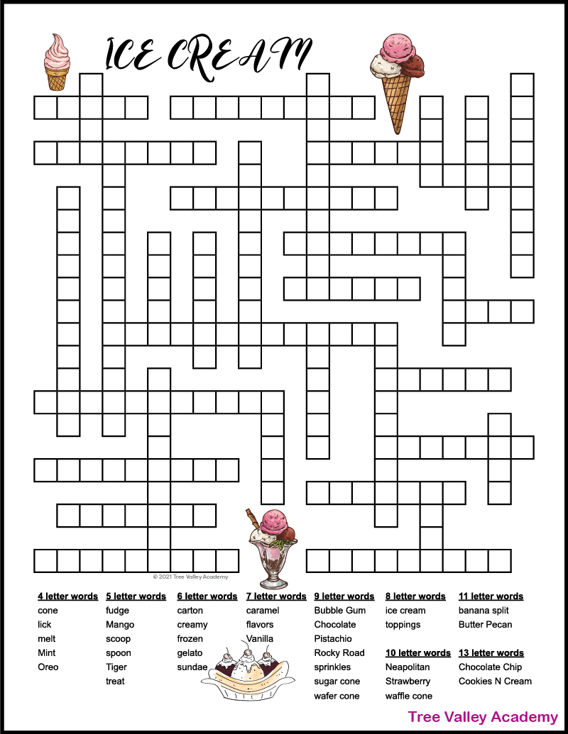 Ice Cream Fill In Puzzle - Tree Valley Academy regarding Printable Fill In Word Puzzles