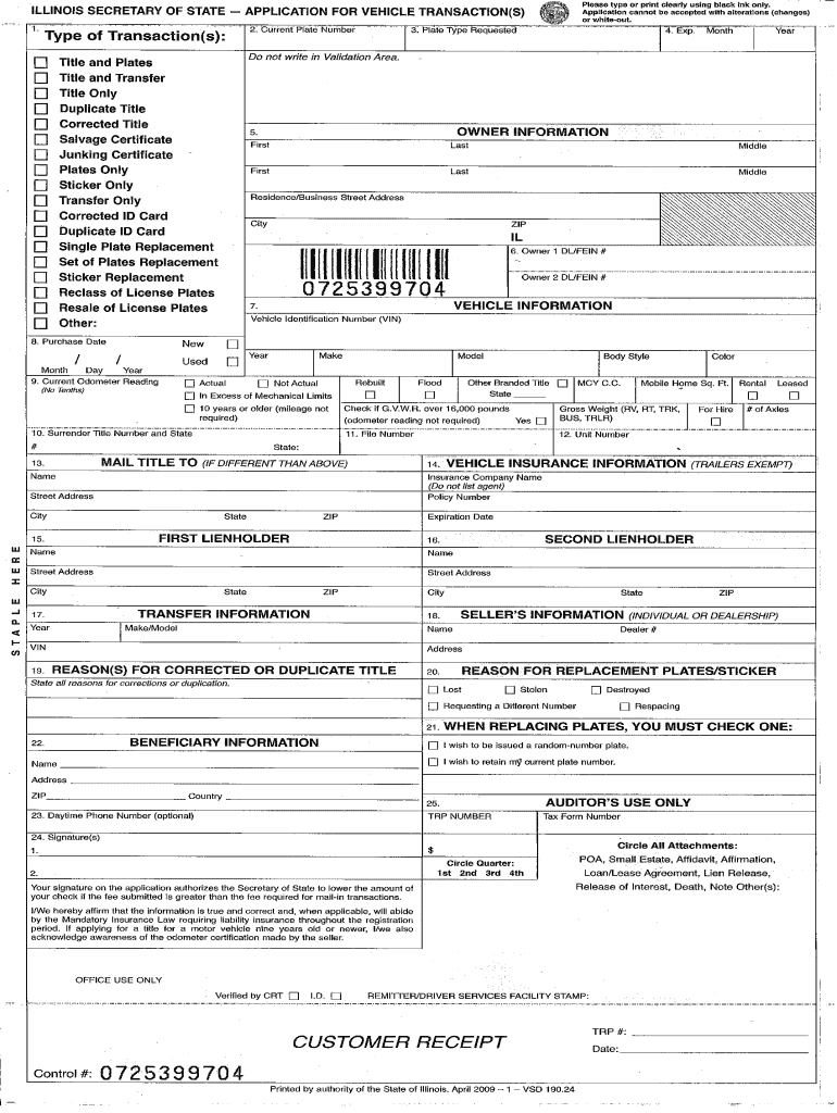 Il Vsd 19024 Form - Fill Online, Printable, Fillable, Blank with Illinois Vsd 190 Printable Form