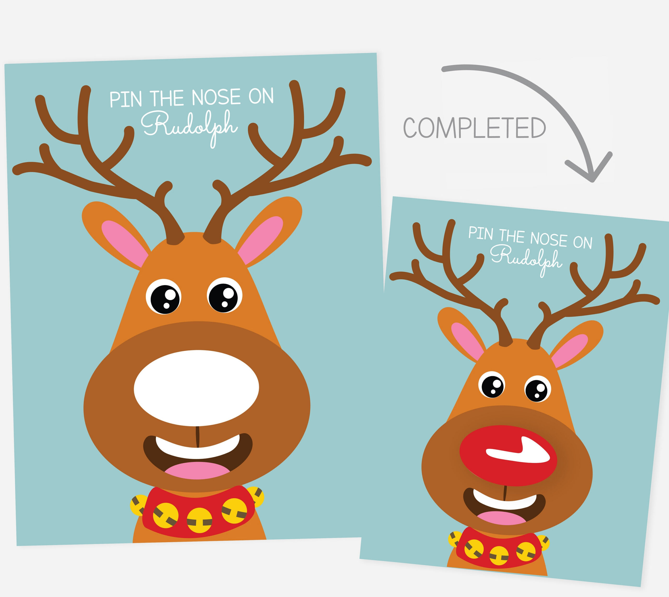 Kinder Pin The Nose On Rudolph Reindeer Print Download Spiel Wand pertaining to Pin Nose on Rudolph Printable