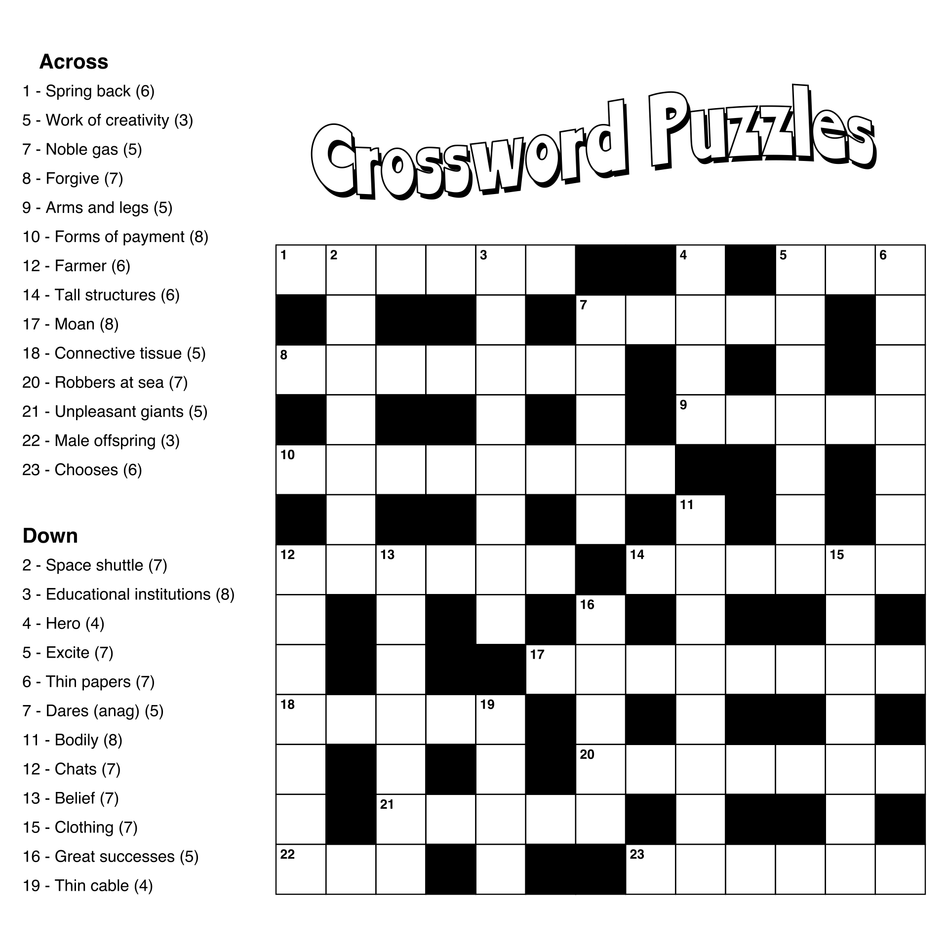 Large Print Easy Crossword Puzzles - 10 Free Pdf Printables within Crossword Puzzles For Adults Printable