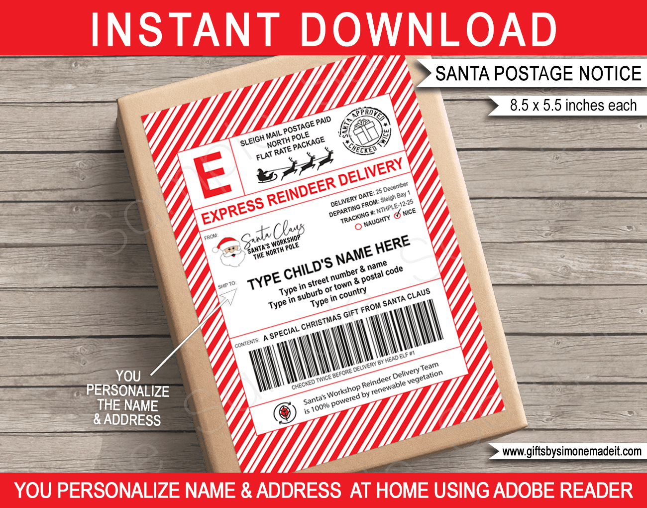 Large Santa Mail Shipping Labels - Usps Style throughout Free Printable Santa Shipping Label