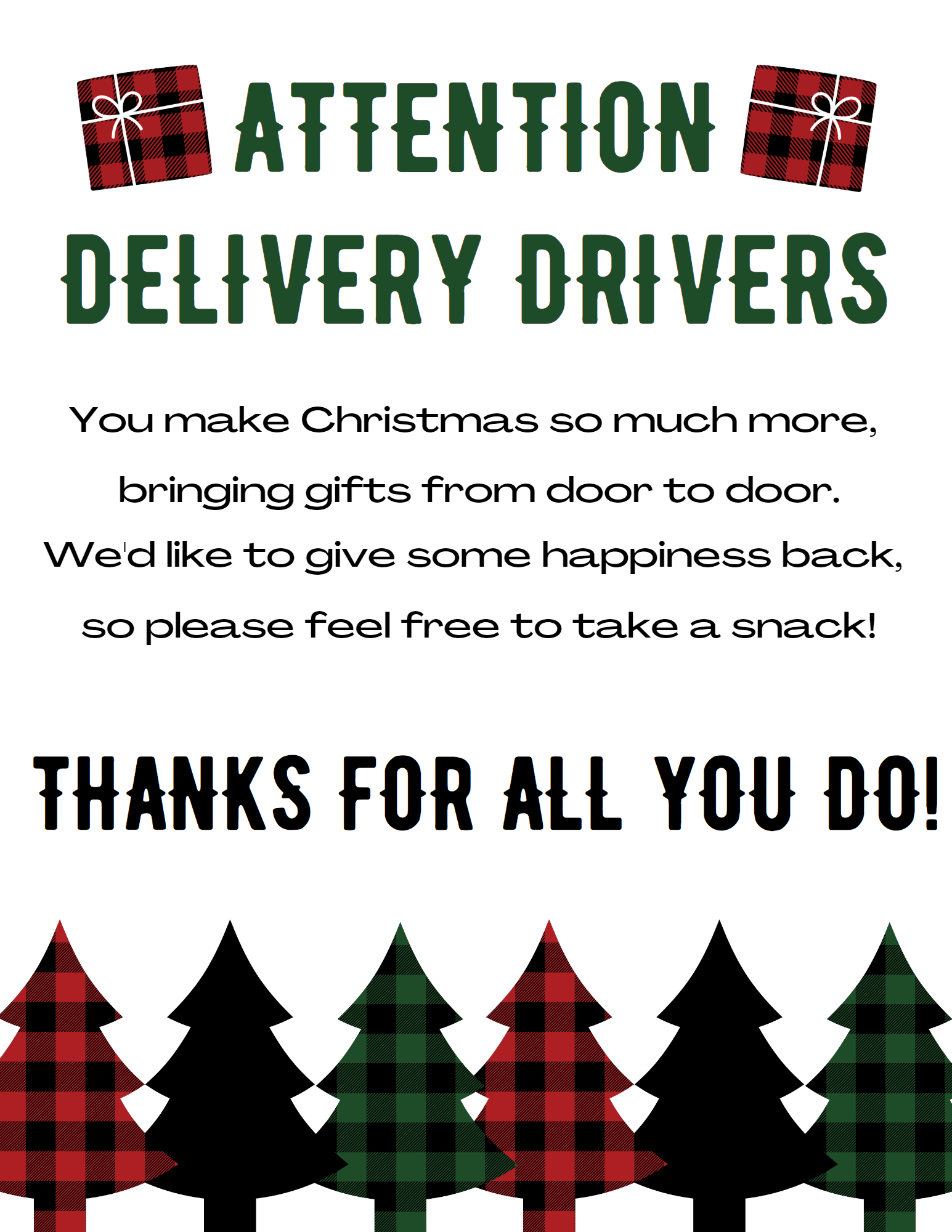 Let The Delivery Drivers Know You&amp;#039;Re Thankful W/ This Free pertaining to Delivery Driver Snack Sign Free Printable