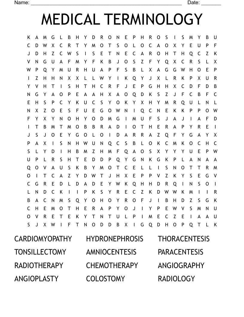 Medical Terminology Word Search - Wordmint throughout Medical Word Search Puzzles Printable