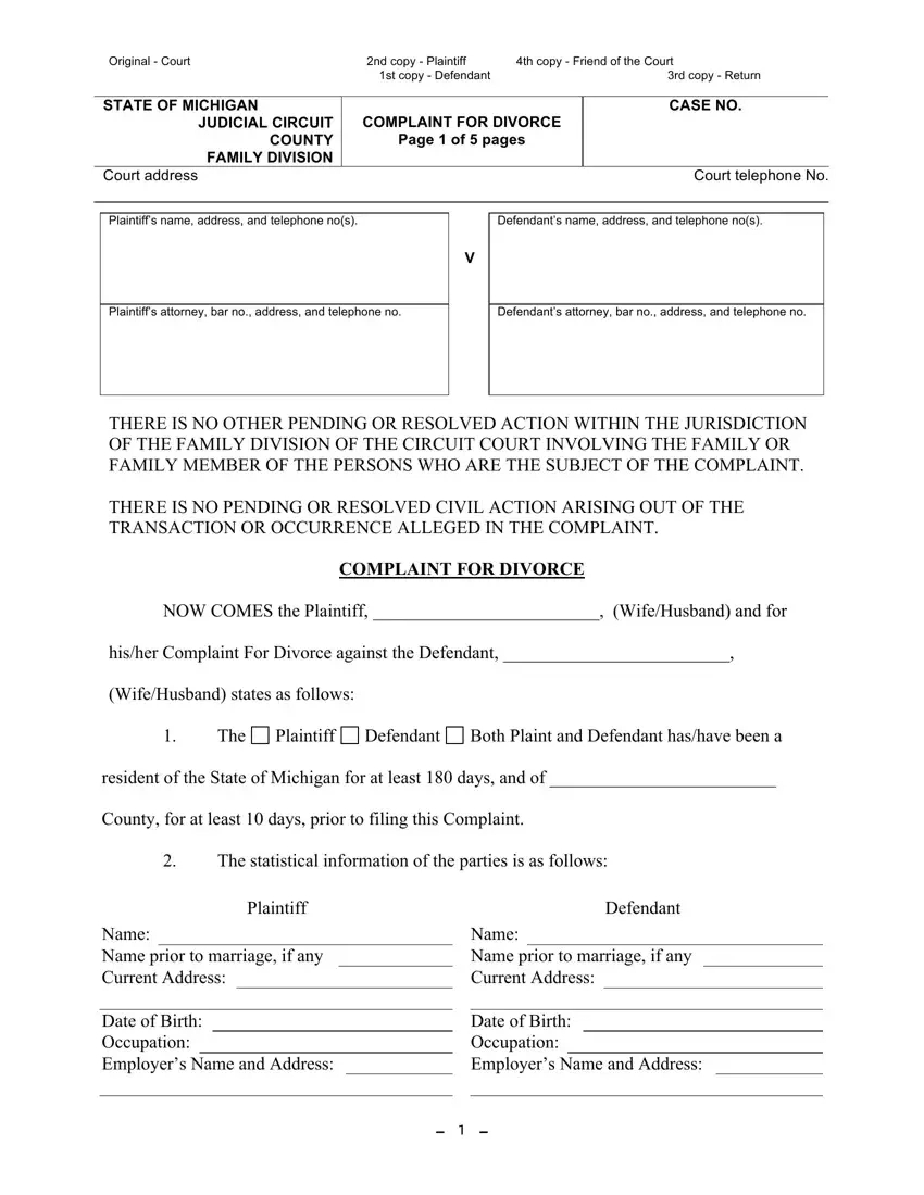 Michigan Complaint Divorce Pdf Form - Formspal with Printable Michigan Divorce Forms Free Download