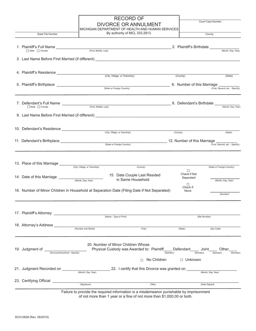 Michigan Form Dch 0838 ≡ Fill Out Printable Pdf Forms Online pertaining to Printable Michigan Divorce Forms Free Download