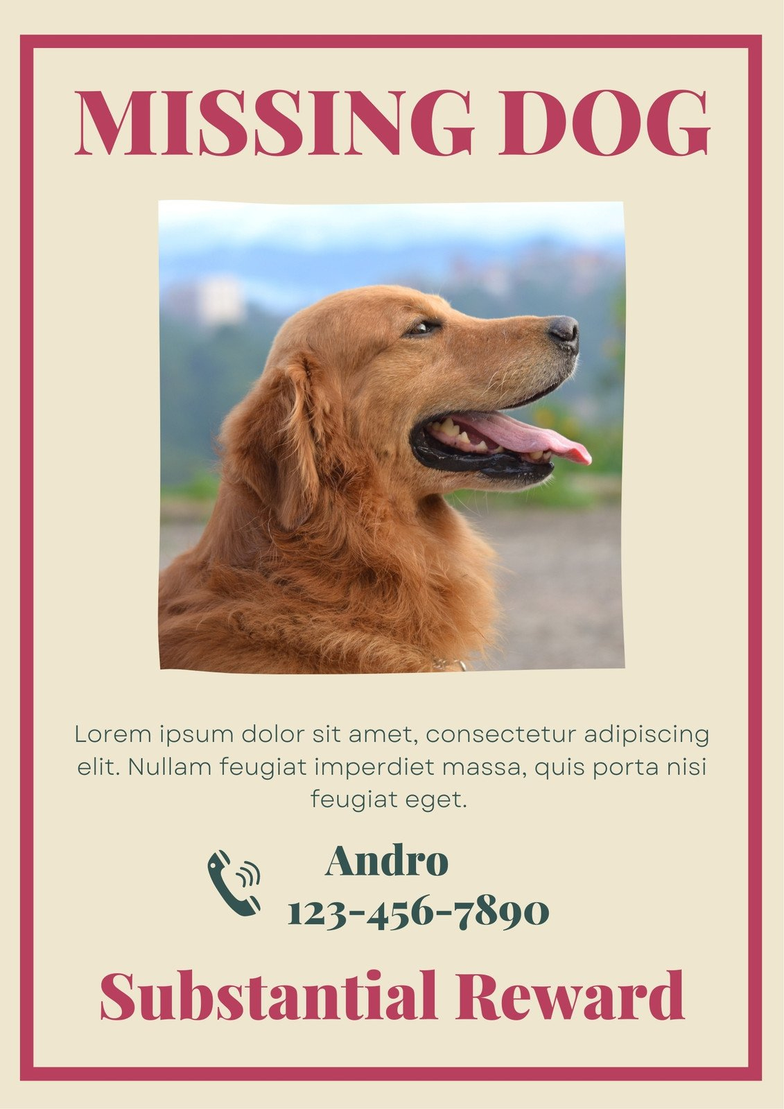 Missing Poster Missing Pet Flyer Free Printable, Customizable Lost for Printable Lost Dog Poster Template