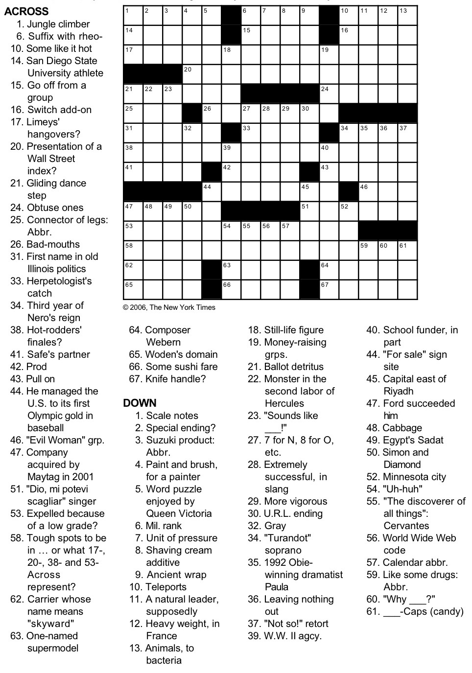 New York Times Crossword Puzzlegeorge Barany And Michael Shteyman in New York Times Printable Sunday Crossword Puzzles